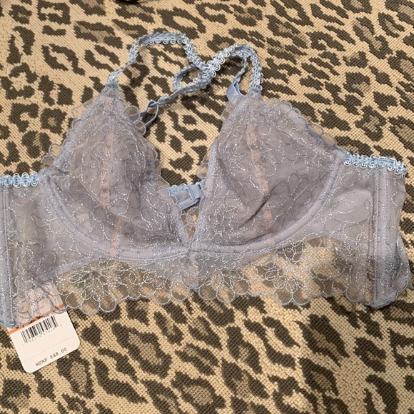 FREE PEOPLE LUCIA LACE UNDERWIRE BRA PRETTY BLUE HYDRANGEA COLOR LAYERING SZ 32A - Picture 9 of 14
